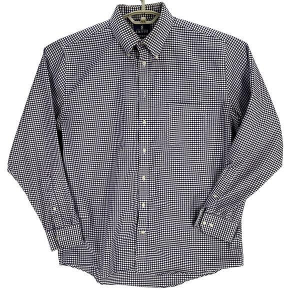 Stafford Men Dress Shirt Size 17 Purple White Checkered Button Up STAINS - Picture 1 of 8